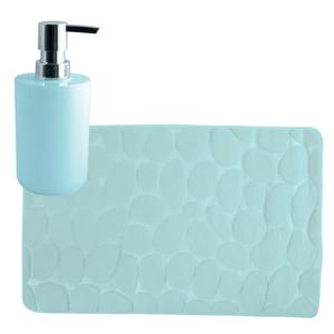 MSV badkamer droogloop mat/tapijt Kiezel - 50 x 80 cm - zelfde kleur zeeppompje - mintgroen