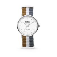 CO88 Horloge staal/nylon zilverkleurig/bruin/wit/grijs 36 mm 8CW-10031 - thumbnail