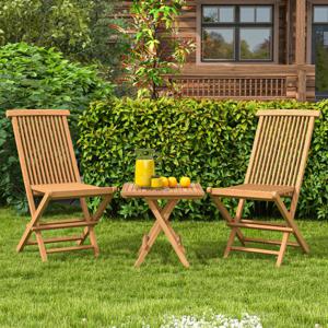 Set van 2 Tuinstoelen van Teakhout Klapstoelen met Hoge Rugleuning en Lattenzitting Balkonstoelen Houten Stoelen Zonder Armleuning