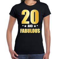 20 and fabulous verjaardag cadeau t-shirt / shirt goud 20 jaar zwart voor dames