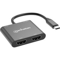 Manhattan USB 2.0 Adapter [1x USB-C stekker - 4x HDMI-bus, USB 2.0 bus A, USB-C bus (Power Delivery)] 15 cm 4K UHD, Stekker past op beide manieren, Met laadbus