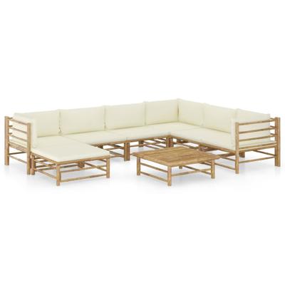 8-delige Loungeset met crèmewitte kussens bamboe