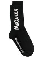 Alexander McQueen chaussettes nervurées à logo intarsia - Noir - thumbnail