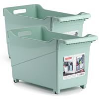 Plasticforte Opbergbox - Set van 2x stuks - groen - 45 x 24 cm - kunststof - op wieltjes