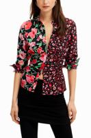 Aangerimpelde blouse met bloemen - RED - XS