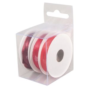 3x Rollen hobby/decoratie kleurenmix rood satijnen sierlint 3 mm x 6 meter