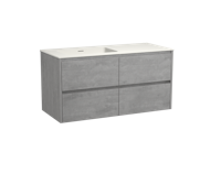 Storke Seda zwevend badmeubel 120 x 52 cm beton grijs met Mata asymmetrisch linkse wastafel in matte Solid Surface - thumbnail