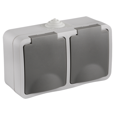 Q-Link Contactdoos | Opbouw | 2-voudig | Randaarde | Spatwaterdicht IP54 | Grijs - 00.944.51