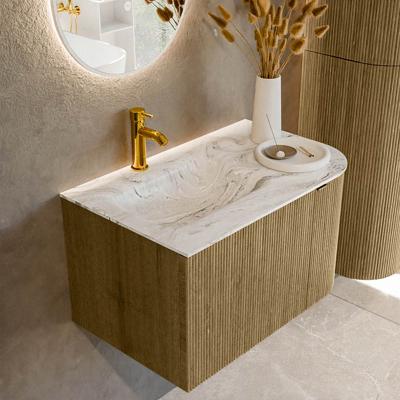 Badmeubel Mondiaz Kurve-Dlux | 75 cm cm | Meubelkleur Dusk | Wastafelkleur Glace | Solid surface | Wasbak links zijde spoelbak | 1 kraangat