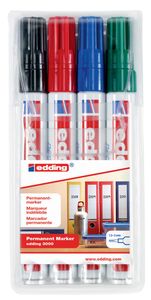 Edding permanent marker 3000, etui van 4 stuks in geassorteerde kleuren