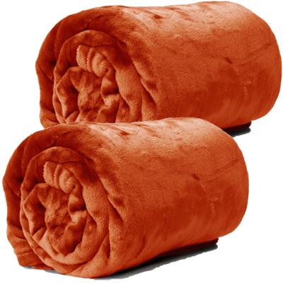 Unique Living Plaid - 2x - fleece deken - fluweel terra - polyester - 130 x 180 cm