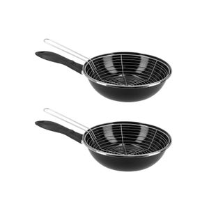 Set van 2x stuks emaille friteuse/frituurpan voor alle hittebronnen zwart 26 cm