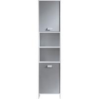 Badkamerkolom - Spaanplaat - Wit en grijs - 2 deuren - L39,5 x D19,5 x H170 - PARISOT Badkamerkolom - Spaanplaat - Wit en grijs - 2 deuren - L39,5 x D19,5 x H170 - PARISOT