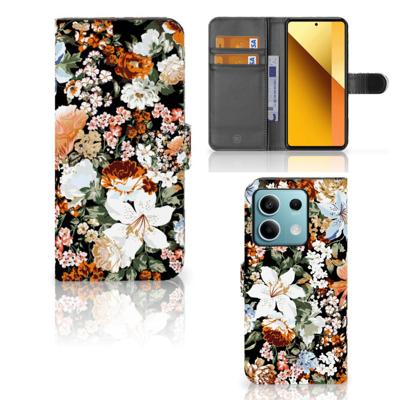 Hoesje voor Xiaomi Redmi Note 13 5G Dark Flowers | Portemonnee hoesje Hoesje voor Xiaomi Redmi Note 13 5G Dark Flowers | Portemonnee hoesje