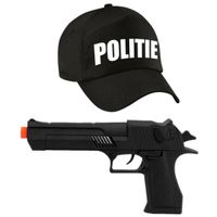 Politie verkleed cap/pet zwart met pistool voor volwassenen