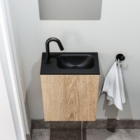 Zaro Polly toiletmeubel 40cm eiken met zwarte wastafel met kraangat links - thumbnail