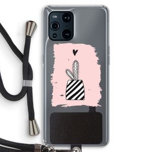 Zwart-wit cactus: Oppo Find X3 Transparant Hoesje met koord