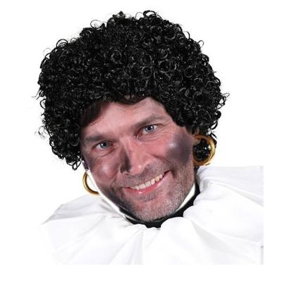Pietenpruik - zwart - wetlook krullen - roetveeg - volwassenen - Pieten pruik - herenpruik - Sinterk