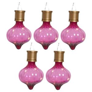 Solar hanglamp bol/peertje - 10x - Marrakech - fuchsia roze - kunststof - D8 x H12 cm