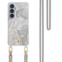 Samsung Galaxy S26 hoesje met grijs koord - Marmer grijs