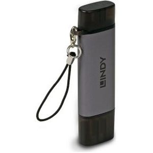 Lindy 43335 geheugenkaartlezer USB 3.2 Gen 1 (3.1 Gen 1) Type-A/Type-C Zwart, Grijs