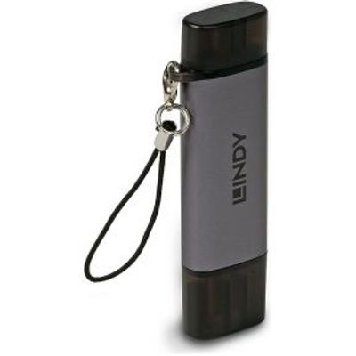 Lindy 43335 geheugenkaartlezer USB 3.2 Gen 1 (3.1 Gen 1) Type-A/Type-C Zwart, Grijs