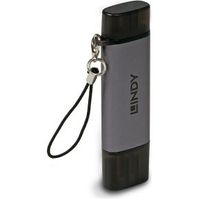 Lindy 43335 geheugenkaartlezer USB 3.2 Gen 1 (3.1 Gen 1) Type-A/Type-C Zwart, Grijs