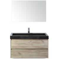 Dante Badmeubelset 100 cm - Craft Oak - Wastafel Hardsteen Wit Lucca met Spiegel