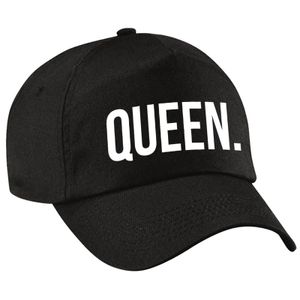 Queen pet / cap zwart met witte bedrukking voor dames