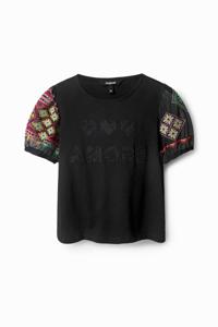 T-shirt met geborduurde mouwen - BLACK - XS