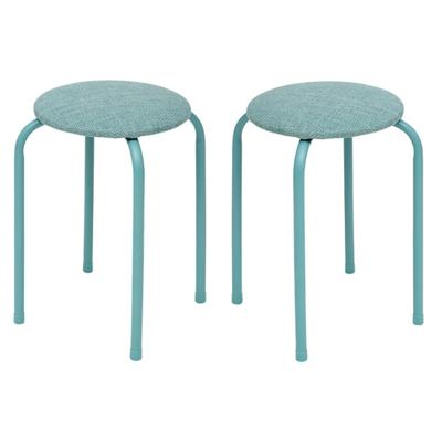 5Five Stapelbaar zit krukje Fierra - 2x - metaal/polyester - blauw - D38 x H46 cm - stoelen