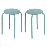 5Five Stapelbaar zit krukje Fierra - 2x - metaal/polyester - blauw - D38 x H46 cm - stoelen