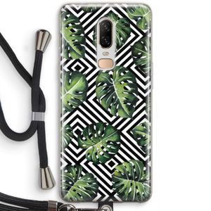 Geometrische jungle: OnePlus 6 Transparant Hoesje met koord