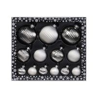 13x stuks luxe glazen kerstballen ribbel zilver 4, 6, 8 cm - thumbnail