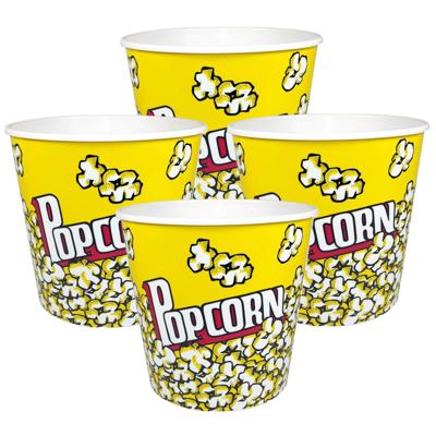 Popcorn bak - 4x - geel/wit - kunststof - D21 cm - 4.7 liter - herbruikbaar