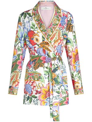 ETRO veste ceinturée en soie à fleurs - Blanc