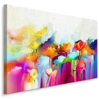 Schilderij - Gekleurde Bloemen, Print op canvas, Premium Print - thumbnail