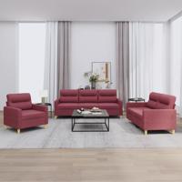 3-delige Loungeset met kussens stof wijnrood