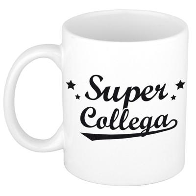 Super collega tekst koffiemok - cadeau beker - 300 ml - wit - werk - bedankt - kantoor - keramiek