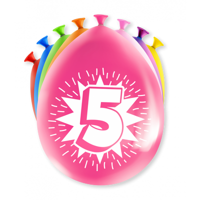 Party Ballonnen Hoera 5 Jaar - 8 Stuks
