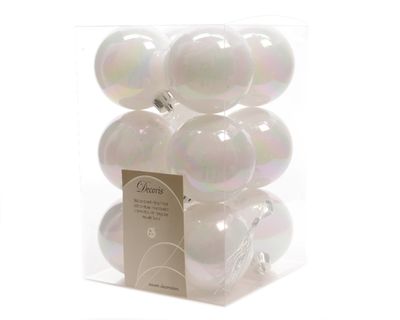12 Kerstballen plastic emaille 60mm wit iris KSD - Ksd