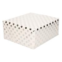 Luxe folie inpakpapier/cadeaupapier - wit/zilveren stip - 200 x 70 cm