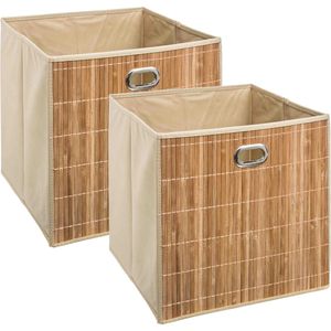 2x stuks opbergmand/kastmand 29 liter beige linnen/bamboe 31 x 31 x 31 cm