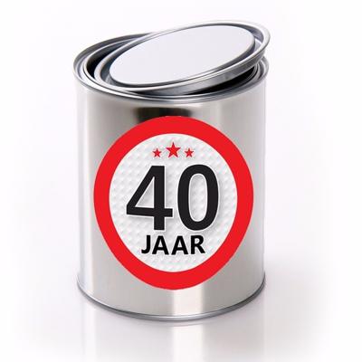 Cadeauverpakking Conservenblik - Leeftijd 40 jaar - metaal, - met sticker - verjaardag - inblikken