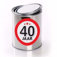 Cadeauverpakking Conservenblik - Leeftijd 40 jaar - metaal, - met sticker - verjaardag - inblikken