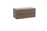 Storke Edge zwevend badmeubel 120 x 52 cm notenhout met Tavola enkel of dubbel wastafelblad in mat wit/zwart terrazzo