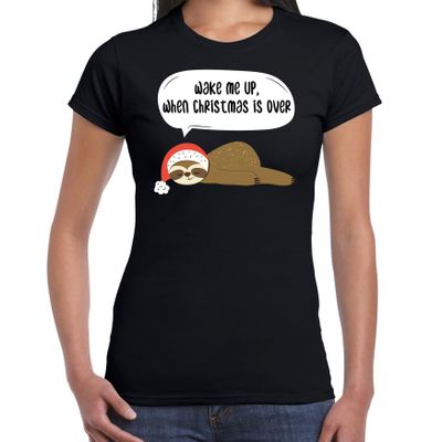 Luiaard Kerst t-shirt / outfit Wake me up when christmas is over zwart voor dames Luiaard Kerst t-shirt / outfit Wake me up when christmas is over zwart voor dames
