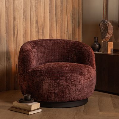 BePureHome Draaifauteuil 'Woolly' Chenille, kleur Aubergine