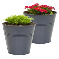 Plantenpot/bloempot Bob - 2x - rond - zink - antraciet - D13 X H12 cm - thumbnail