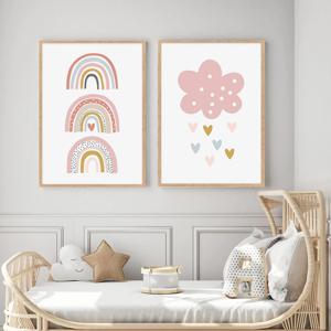 Poster - Cartoon / Regenboog en Wolk / Set van 2